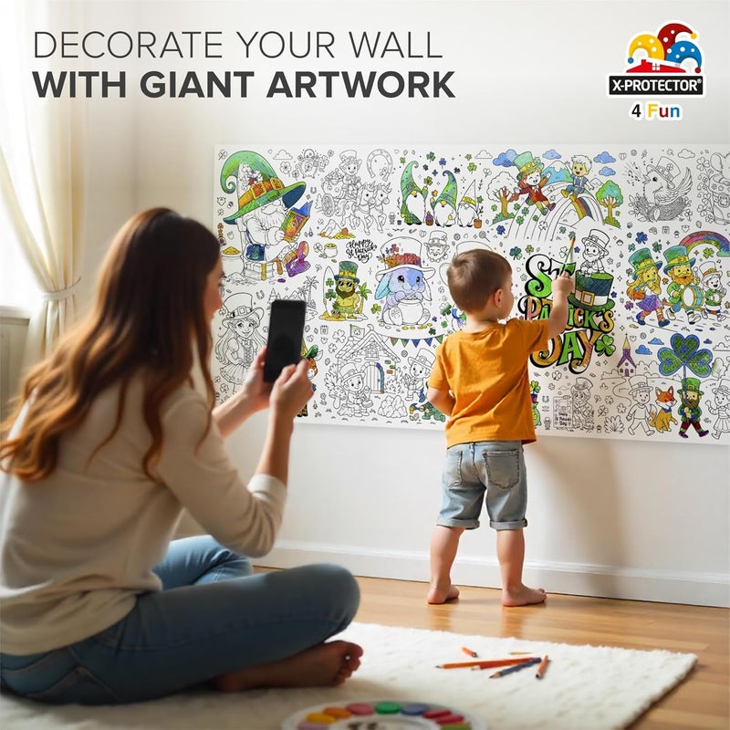 X-Protector St. Patricks Day Giant Coloring Poster 75x30 in - Large Coloring Table Cloth for Kids - Jumbo Paper Tablecloth Poster Sheet - Fun St. Patricks Day Activities for Kids & Adults! - Image 5